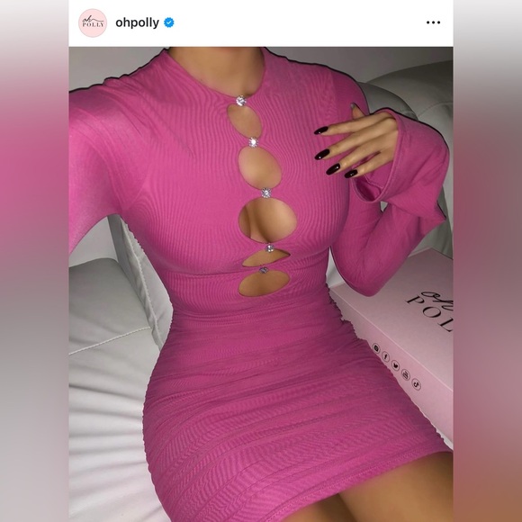 Oh Polly - Hot Pink Rhinestone Cut-out Dress - Picture 6 of 9